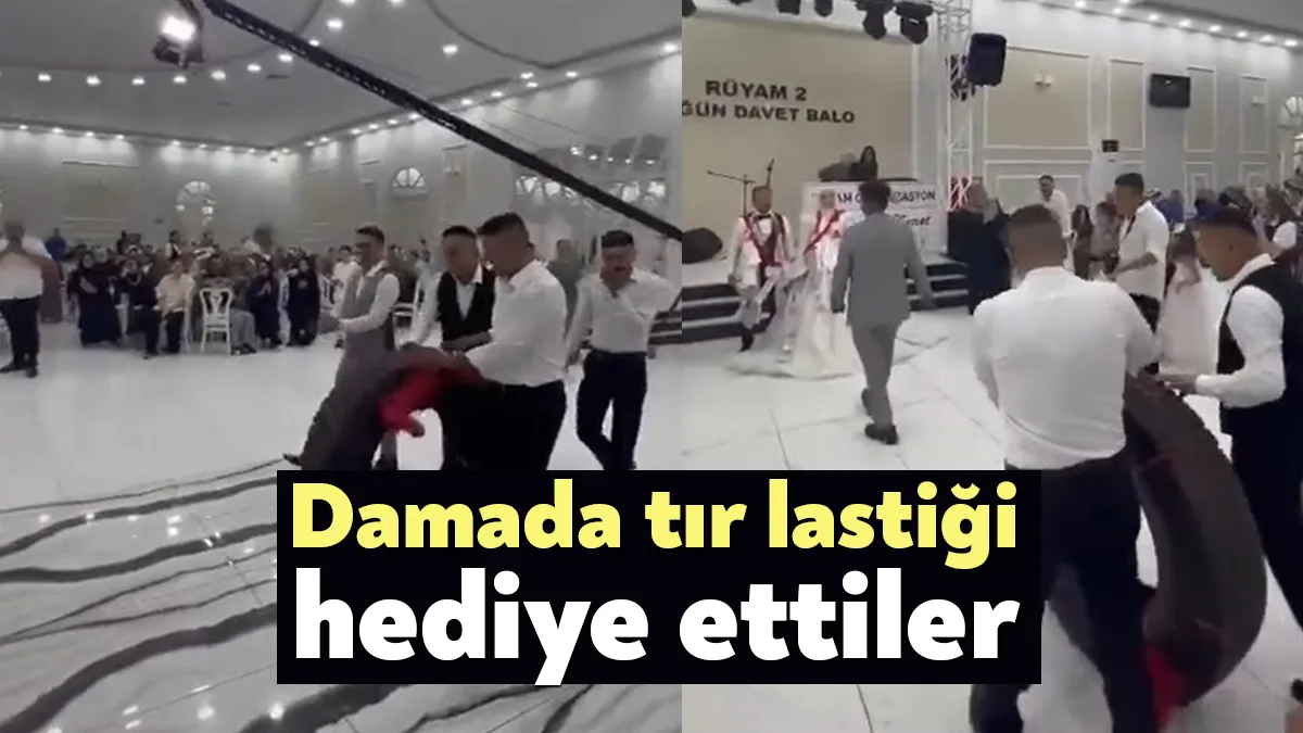 Kocaeli’nin Gebze ilçesinde arkadaşları, tır şoförüne düğünde tır lastiği ve