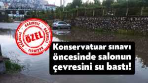 Kocaeli Büyükşehir Belediyesi konservatuar sınavı öncesinde salonun çevresini su bastı!