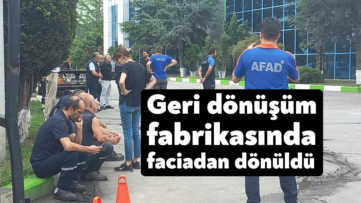 Kocaeli'nin Kartepe ilçesinde geri dönüşüm fabrikasındaki lastik ayrıştırma makinesinde çıkan