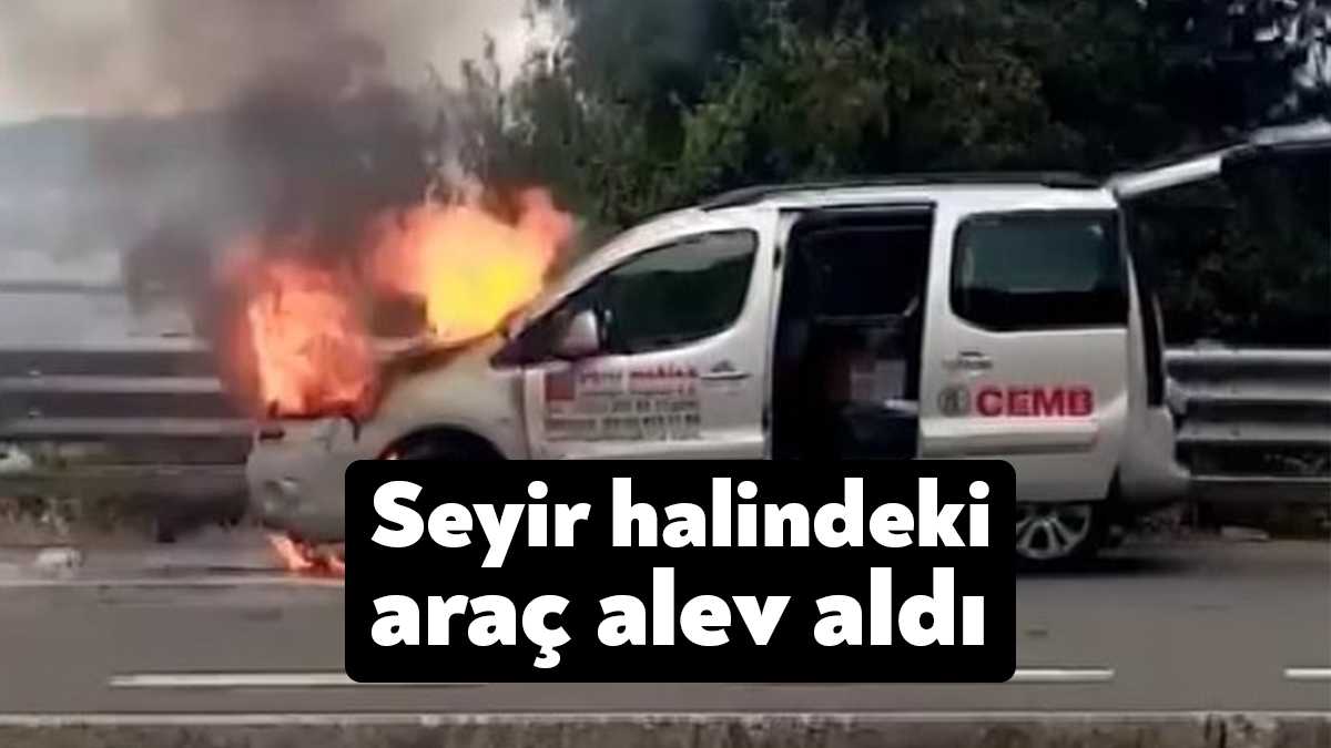 Kocaeli'nin Karamürsel ilçesinde seyir halindeki hafif ticari araç alev aldı.