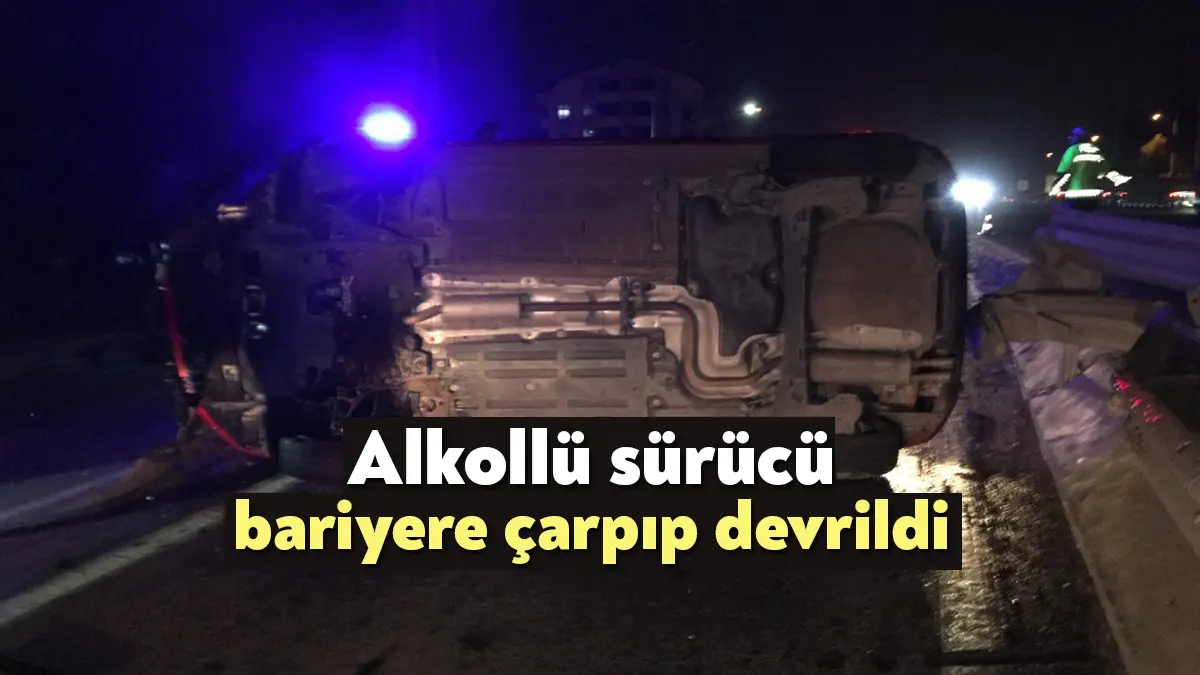 Kocaeli'nin Derince ilçesinde bariyere çarpan alkollü sürücü idaresindeki otomobil devrildi.
