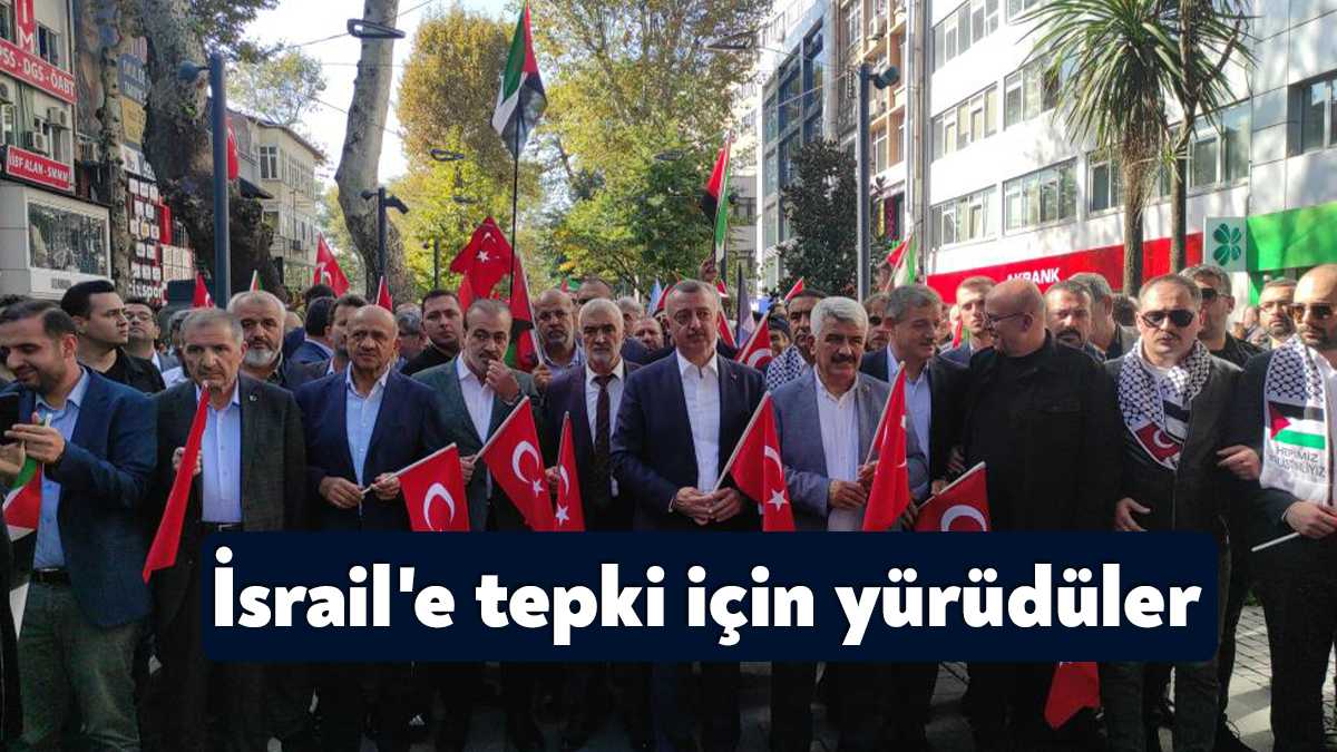 Kocaeli'de yaklaşık 5 bin kişi Filistin'e destek yürüyüşüne katılarak İsrail'i