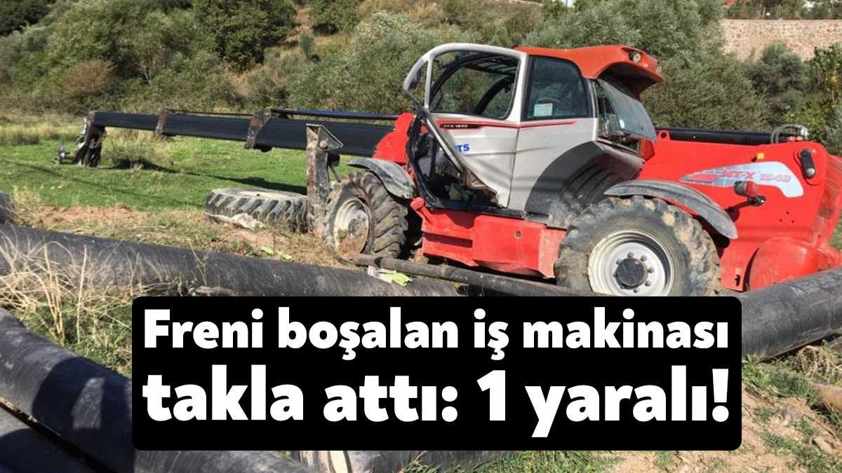 Kocaeli'nin Körfez ilçesinde freni boşalan iş makinesi takla atarak durabildi.