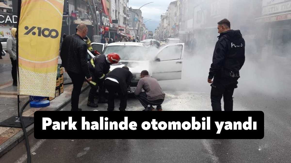 Kocaeli'nin Körfez ilçesinde park halindeki otomobilden önce duman, ardından alevler