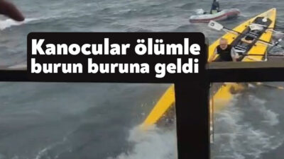 Kocaeli'de kanoyla denize açılan sporcular, fırtına sebebiyle boğulma tehlikesi geçirdi.