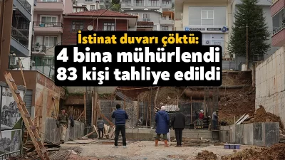 Kocaeli’nin İzmit ilçesinde bir binanın istinat duvarı bitişiğindeki inşaat temeli