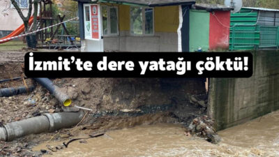Kocaeli'nin İzmit ilçesinde dere yatağı çöktü. Çökme sebebiyle dere yatağında