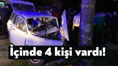 Kocaeli’nin Kartepe ilçesinde sürücüsünün kontrolünden çıkan otomobil elektrik direğine çarptı.