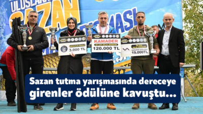 Kartepe'de düzenlenen 16.Uluslararası Sazan Balığı Tutma Yarışması'nda dereceye giren sporcular