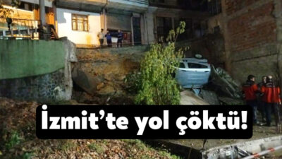 Kocaeli’nin İzmit ilçesinde duvarın yıkılması neticesinde çöken yolun hasarı gün