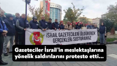 Kocaeli’de gazeteciler, İsrail’in meslektaşlarına yönelik saldırılarına karşın kamera, mikrofon ve