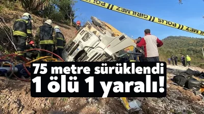 Kocaeli’nin Körfez ilçesinde devrildikten sonra 75 metre sürüklenen hafriyat kamyonu