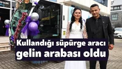 Kocaeli’de Türkan Baylan, şoförü olduğu belediyenin mini süpürge aracını gelin
