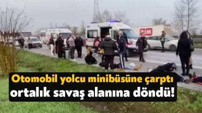 Kocaeli’nin Kartepe ilçesinde otomobilin çarptığı yolcu minibüsü kontrolden çıkarak yan