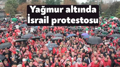 Kocaeli’de yüzlerce kişi yağmura aldırış etmeden Filistin’e destek yürüyüşü düzenledi.