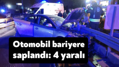 Kocaeli D-100 karayolunda sürücünün direksiyon hakimiyetini kaybettiği otomobil bariyerlere saplandı,