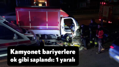 Kocaeli’nin Gebze ilçesinde kontrolden çıkan kamyonet, yol ayrımındaki bariyere saplandı.