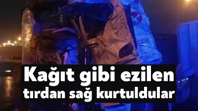 Kocaeli'nin Dilovası ilçesinde sürücüsünün direksiyon hakimiyetini kaybettiği tır, önce orta