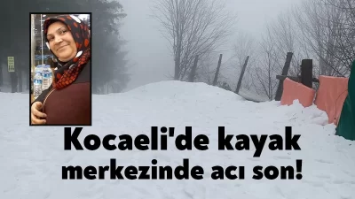 Kocaeli'de ailesiyle birlikte kayak merkezine giden kadın, şambrelle kayarken yaklaşık