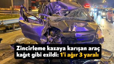 Kocaeli’nin Kartepe ilçesinde zincirleme trafik kazasına karışan hafif ticari araç