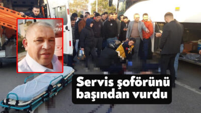 Kocaeli’nin Körfez ilçesinde servis otobüsü şoförü, aracın tekerlek jantını takmak