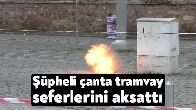 Kocaeli'nin İzmit ilçesinde tramvay yolunun yakınında unutulan çanta fünye ile