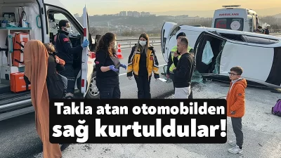 Kocaeli'nin İzmit ilçesinde kontrolden çıkan otomobil takla attı, 4 kişilik