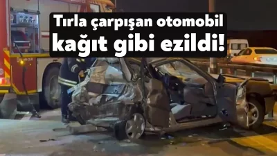 TEM otoyolu Kocaeli geçişinde tırla çarpışan otomobil adeta kağıt gibi