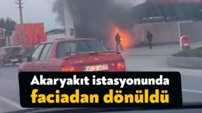 Başiskele'de akaryakıt istasyonunun araç yıkama bölümü alev alev yandı