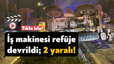 Kocaeli’nin İzmit ilçesinde yağmur sebebiyle kontrolden çıkan iş makinesi bariyere