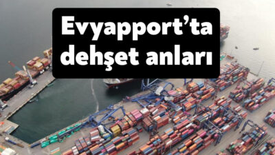 Kocaeli'nin Körfez ilçesinde bulunan Evyapport limanında gemi kıyıda bulunan vinçlere