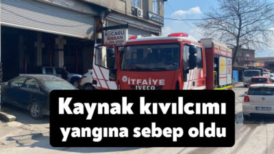 Kocaeli'nin İzmit ilçesinde oto tamir atölyesinde kaynak yapımı sırasında yanıcı
