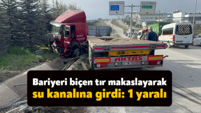 Gebze'de bariyerlere çarpan tır, makaslayarak su kanalına girdi. Kazada sürücü