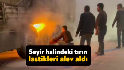 Kocaeli TEM Otoyolu Körfez geçişinde seyir halinde olan tırın lastikleri