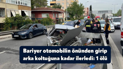 Kocaeli’nin İzmit ilçesinde meydana gelen kazada yol ayrımındaki bariyer otomobilin