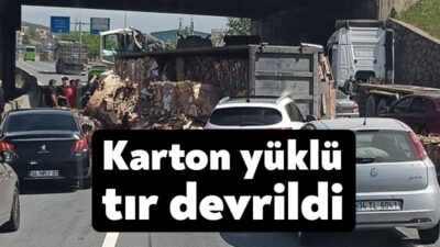 Kocaeli’nin Dilovası ilçesinde seyir halinde olan karton yüklü tır devrildi.
