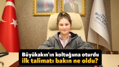 23 Nisan’da Başkan Büyükakın’ın koltuğuna oturan 6 Sınıf öğrencisi Sahra