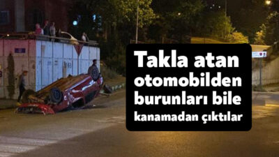 Kocaeli'nin İzmit ilçesinde sürücünün direksiyon hakimiyetini kaybettiği otomobil beton bariyere
