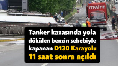 Kocaeli D-130 Karayolu'nda benzin yüklü tankerin kaza yaparak yan yatması