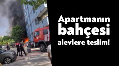 İzmit'te bir binanın bahçesinde bulunan atıklar alev alev yandı.