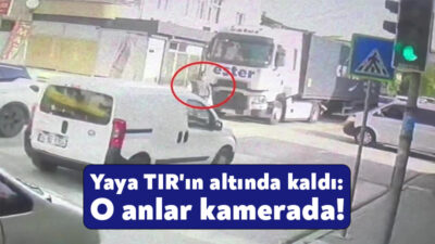 Kocaeli’nin Kartepe ilçesinde tırın altında kalan yaya yaralanırken, kaza anı