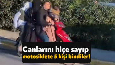 İzmit'te 2'si çocuk 5 kişinin motosikletteki tehlikeli seyahati görenleri hayrete