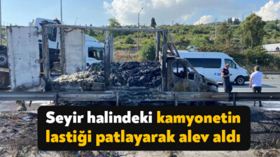 Kocaeli D100 Karayolu'nda seyir halinde olan kamyonetin lastiği patlayınca sürücü,