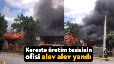 Kocaeli'nin Körfez ilçesinde kereste üretim tesisinin ofisi alevlere teslim oldu.