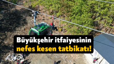 Koceli Büyükşehir Belediyesi İtfaiyesi ve Ulaşımpark personeli, Kartepe Teleferiğinde metrelerce
