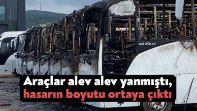 Kartepe'deki açık otoparkta çıkan yangında hasarın boyutu günün ağarmasıyla ortaya
