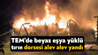 TEM Otoyolu’nun Kocaeli geçişinde beyaz eşya yüklü tırın dorsesi alev