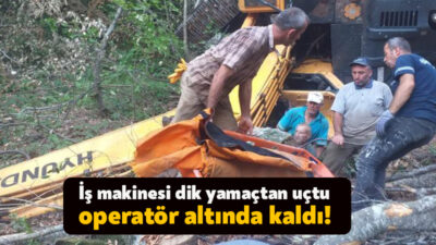Kartepe'de ormanda yol açma çalışmaları sırasında iş makinesi, dik