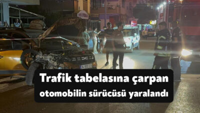 Kocaeli'nin Darıca ilçesinde seyir halindeki otomobil, trafik uyarı tabelasına çarptı.
