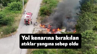 Kocaeli'nin İzmit ilçesinde yol kenarına bırakılan atıklar alev aldı. Yangın